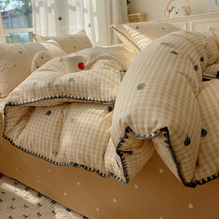 91家纺网 家纺一手货源 找家纺 瑞莱 2026新款全棉印花贝壳边四件套 甜糯南瓜