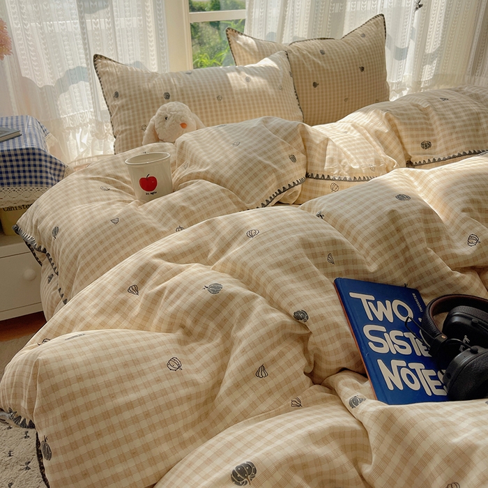 91家纺网 家纺一手货源 找家纺 瑞莱 2026新款全棉印花贝壳边四件套 甜糯南瓜