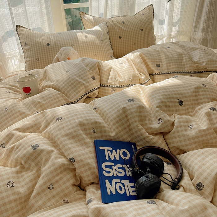 91家纺网 家纺一手货源 找家纺 瑞莱 2026新款全棉印花贝壳边四件套 甜糯南瓜