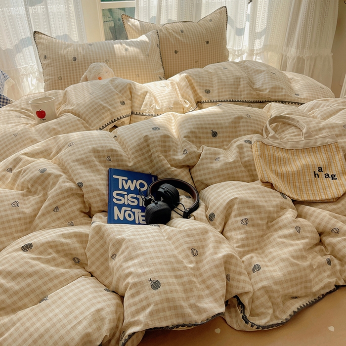 91家纺网 家纺一手货源 找家纺 瑞莱 2026新款全棉印花贝壳边四件套 甜糯南瓜