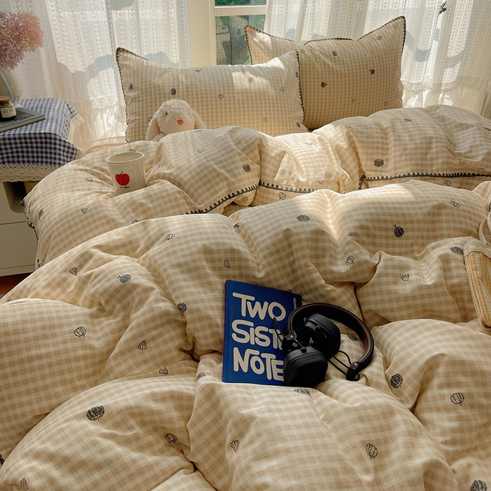 91家纺网 家纺一手货源 找家纺 瑞莱 2026新款全棉印花贝壳边四件套 甜糯南瓜