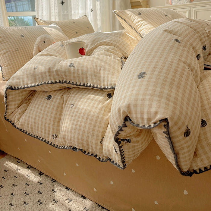 91家纺网 家纺一手货源 找家纺 瑞莱 2026新款全棉印花贝壳边四件套 甜糯南瓜