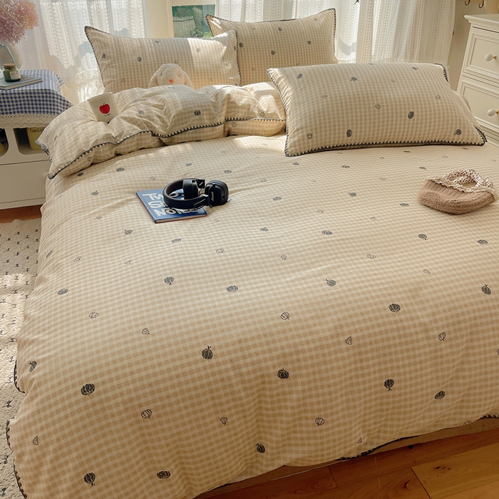 91家纺网 家纺一手货源 找家纺 瑞莱 2026新款全棉印花贝壳边四件套 甜糯南瓜