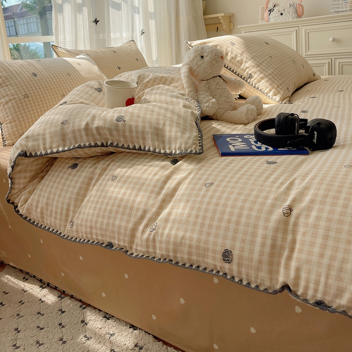 91家纺网 家纺一手货源 找家纺 瑞莱 2026新款全棉印花贝壳边四件套 甜糯南瓜