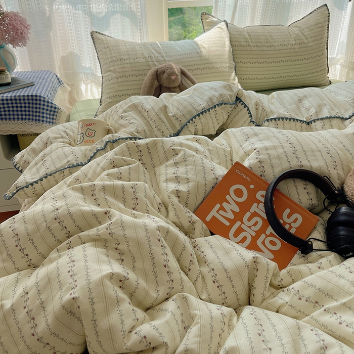 91家纺网 家纺一手货源 找家纺 瑞莱 2026新款全棉印花贝壳边四件套 夏有乔木