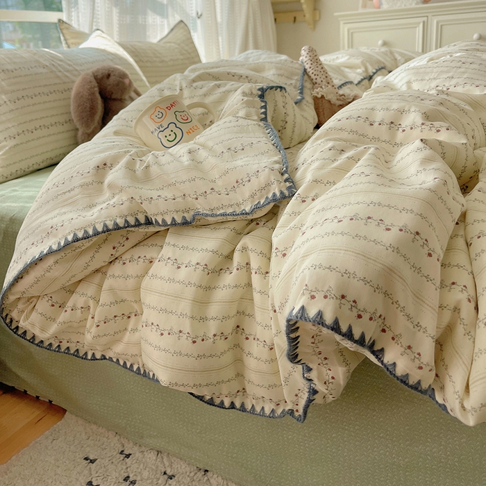 91家纺网 家纺一手货源 找家纺 瑞莱 2026新款全棉印花贝壳边四件套 夏有乔木