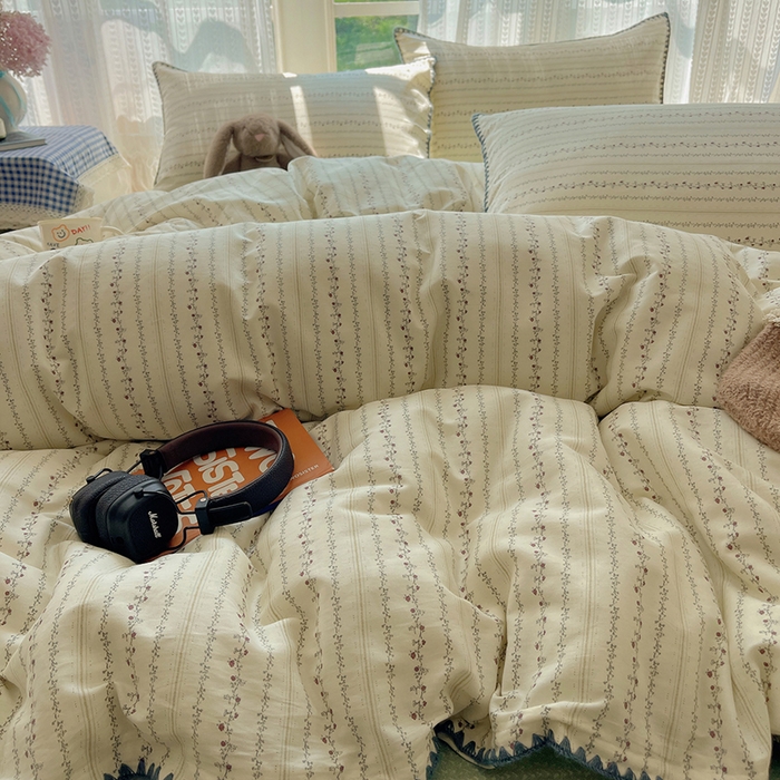 91家纺网 家纺一手货源 找家纺 瑞莱 2026新款全棉印花贝壳边四件套 夏有乔木