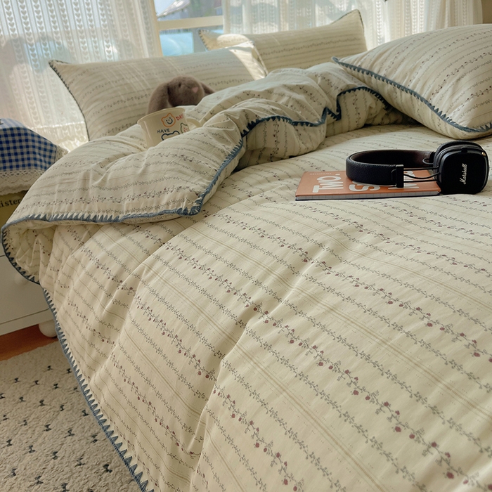 91家纺网 家纺一手货源 找家纺 瑞莱 2026新款全棉印花贝壳边四件套 夏有乔木