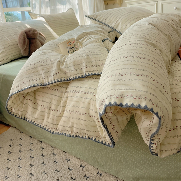 91家纺网 家纺一手货源 找家纺 瑞莱 2026新款全棉印花贝壳边四件套 夏有乔木