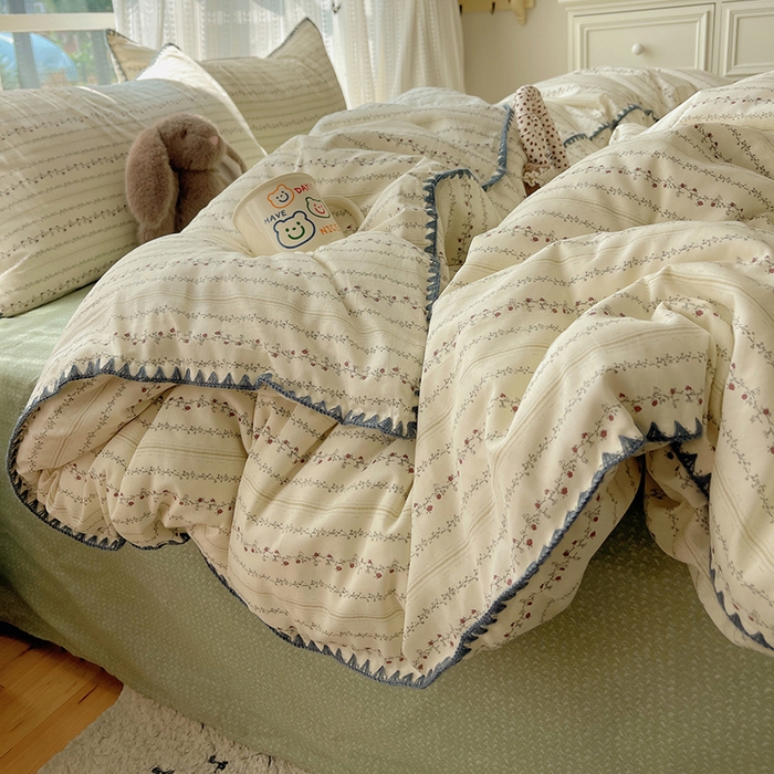 91家纺网 家纺一手货源 找家纺 瑞莱 2026新款全棉印花贝壳边四件套 夏有乔木