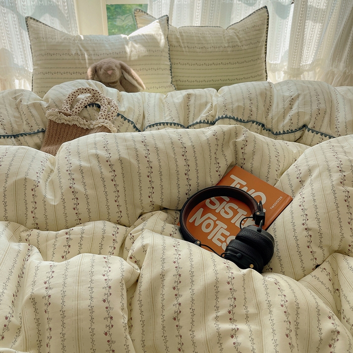 91家纺网 家纺一手货源 找家纺 瑞莱 2026新款全棉印花贝壳边四件套 夏有乔木