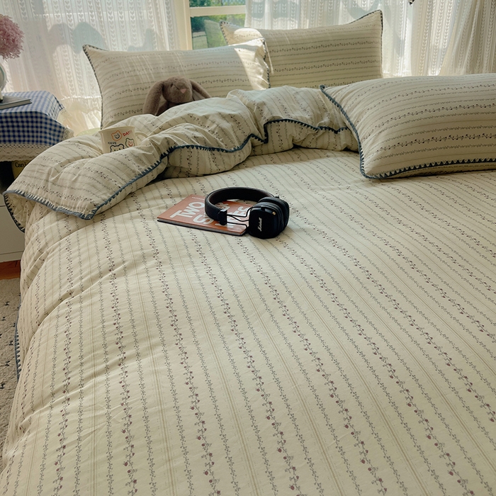 91家纺网 家纺一手货源 找家纺 瑞莱 2026新款全棉印花贝壳边四件套 夏有乔木