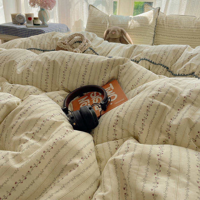 91家纺网 家纺一手货源 找家纺 瑞莱 2026新款全棉印花贝壳边四件套 夏有乔木