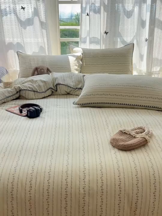 91家纺网 家纺一手货源 找家纺 瑞莱 2026新款全棉印花贝壳边四件套 夏有乔木