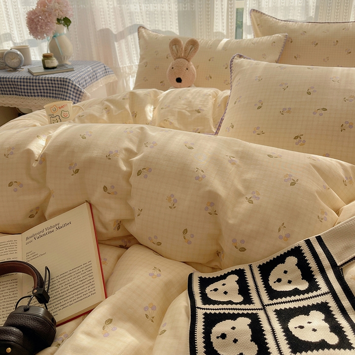 91家纺网 家纺一手货源 找家纺 瑞莱 2026新款全棉印花贝壳边四件套 樱桃甜趣-黄