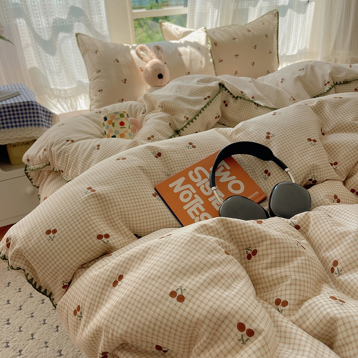 91家纺网 家纺一手货源 找家纺 瑞莱 2026新款全棉印花贝壳边四件套 樱姿-米