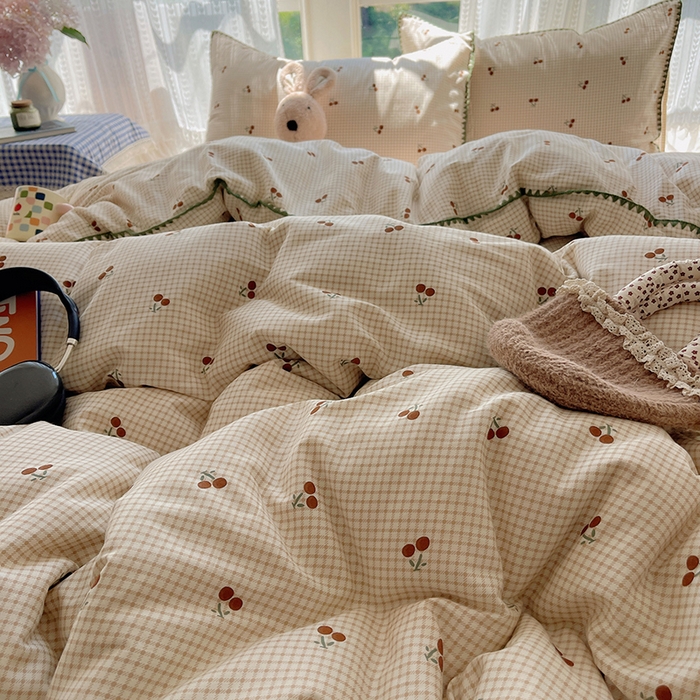 91家纺网 家纺一手货源 找家纺 瑞莱 2026新款全棉印花贝壳边四件套 樱姿-米