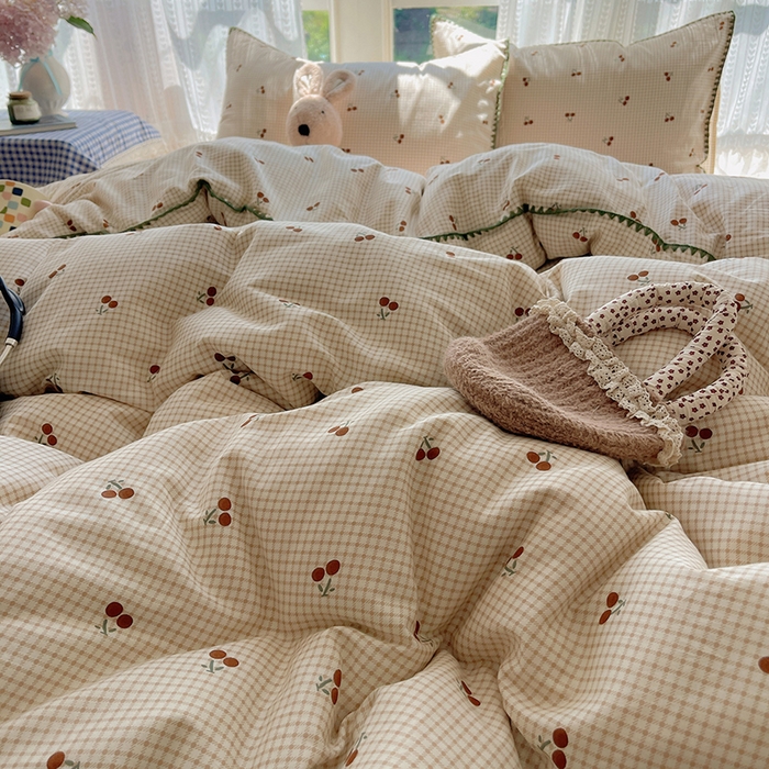 91家纺网 家纺一手货源 找家纺 瑞莱 2026新款全棉印花贝壳边四件套 樱姿-米