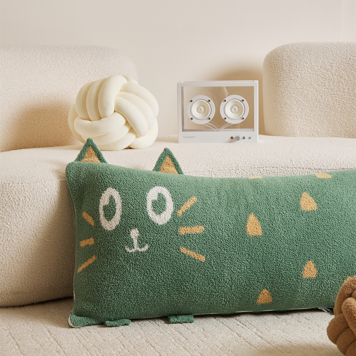 暖绵绵家纺 2025新款毛茸茸小猫毯子毛毯抱枕含芯-黑糖【券后最低零售价：毯子173元、抱枕（含芯）153元】 黑糖抱枕含芯-暗绿色