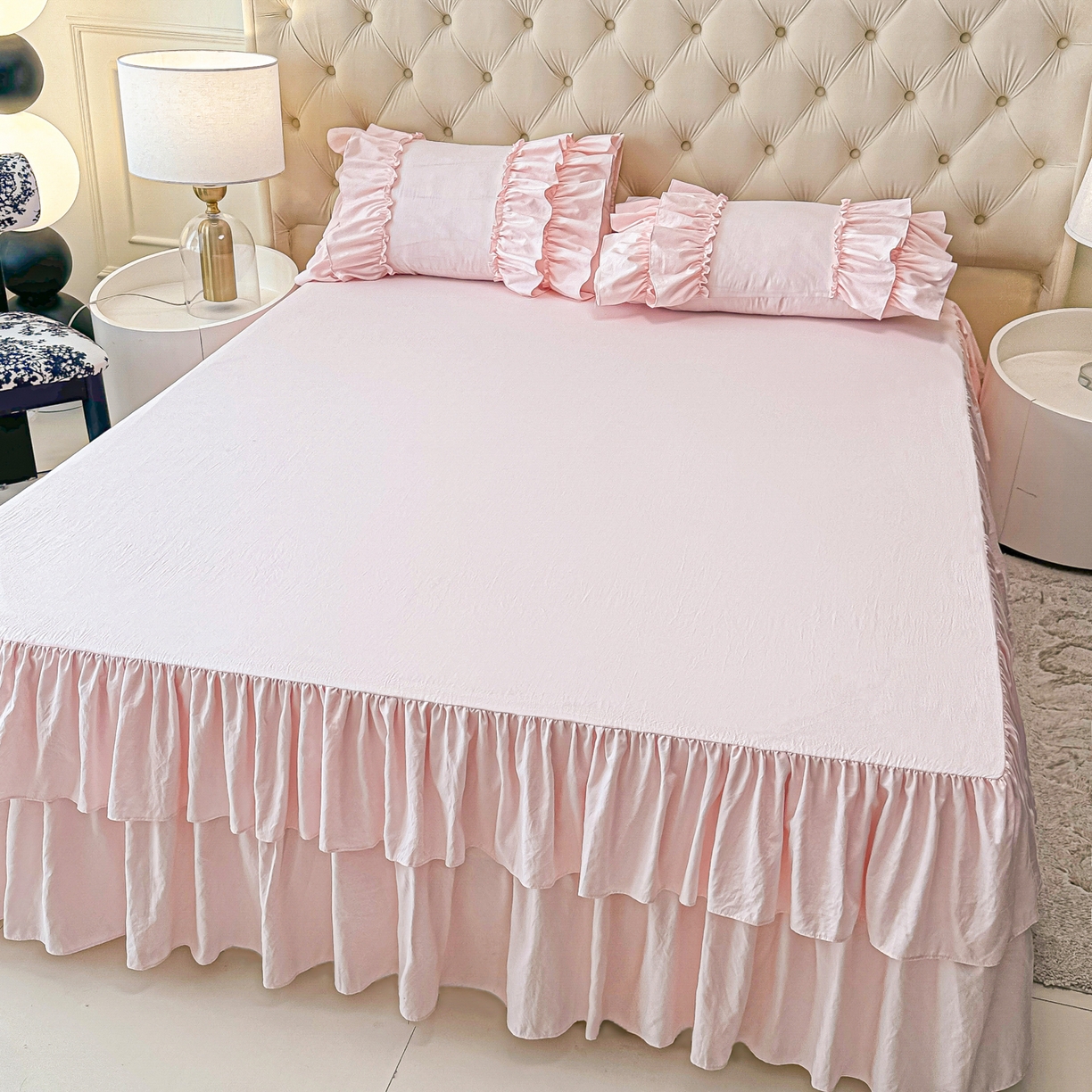 91家纺网 家纺一手货源 找家纺 （总）乐卧家居 2025新款韩系公主风柔软多层荷叶边床裙单品系列