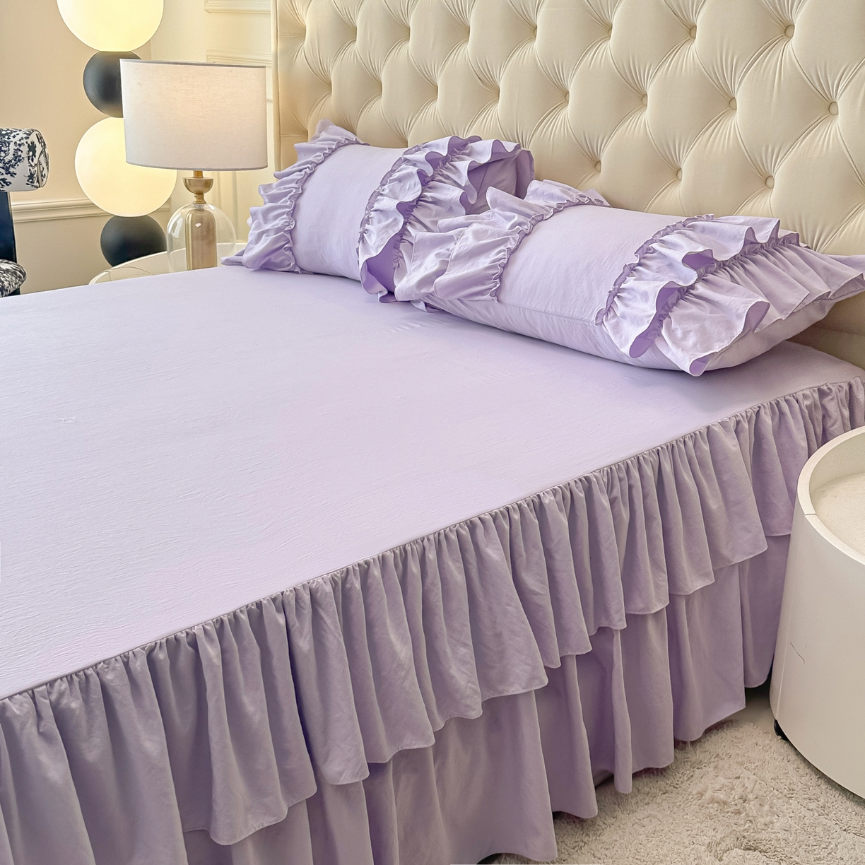 91家纺网 家纺一手货源 找家纺 乐卧家居 2026新款韩系公主风柔软多层荷叶边床裙单品系列 紫