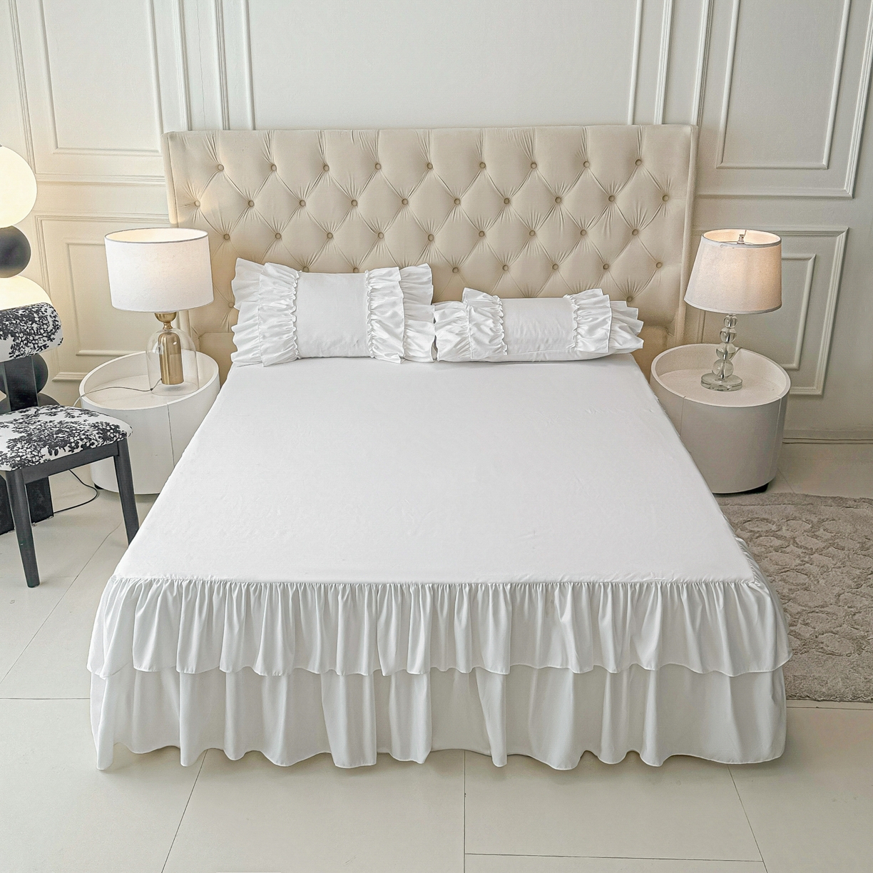 乐卧家居 2026新款韩系公主风柔软多层荷叶边床裙单品系列 白