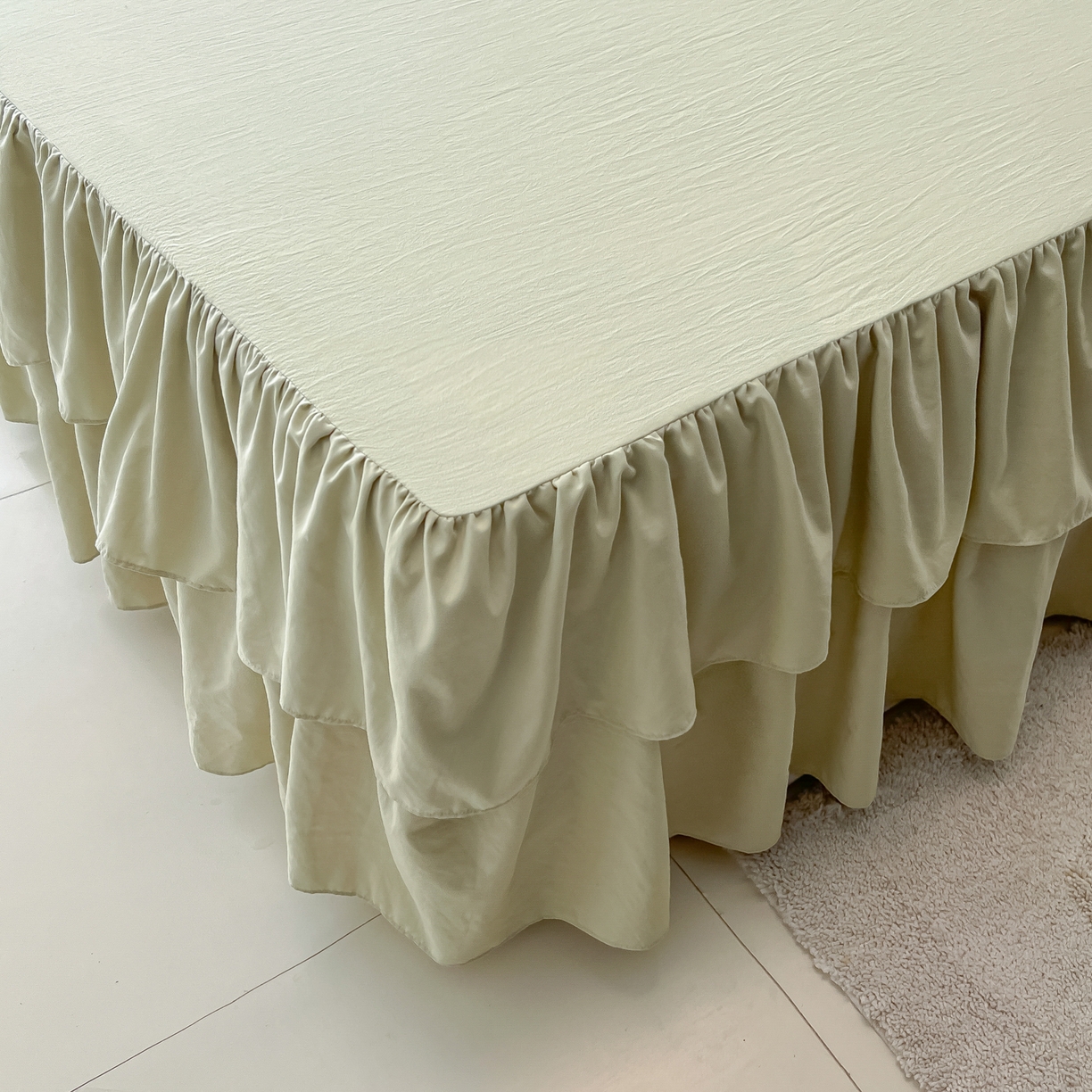 91家纺网 家纺一手货源 找家纺 乐卧家居 2026新款韩系公主风柔软多层荷叶边床裙单品系列 绿