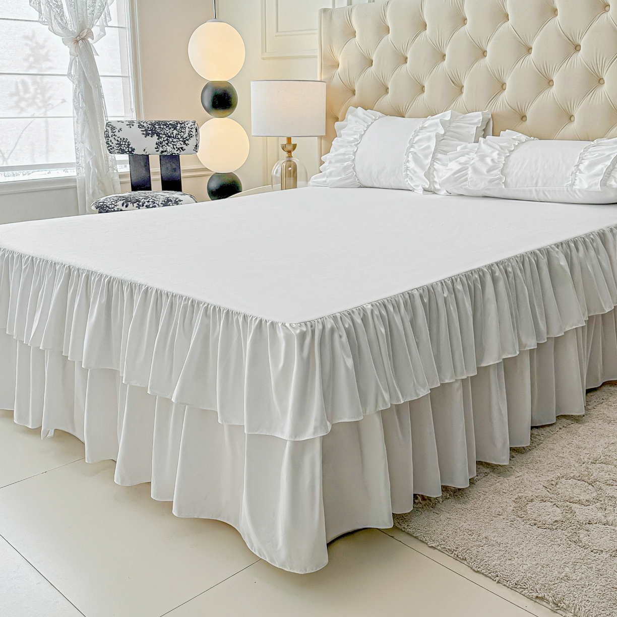 91家纺网 家纺一手货源 找家纺 乐卧家居 2026新款韩系公主风柔软多层荷叶边床裙单品系列 白