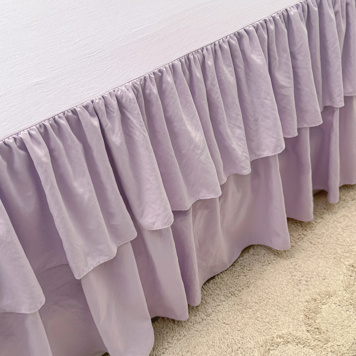 91家纺网 家纺一手货源 找家纺 乐卧家居 2026新款韩系公主风柔软多层荷叶边床裙单品系列 紫