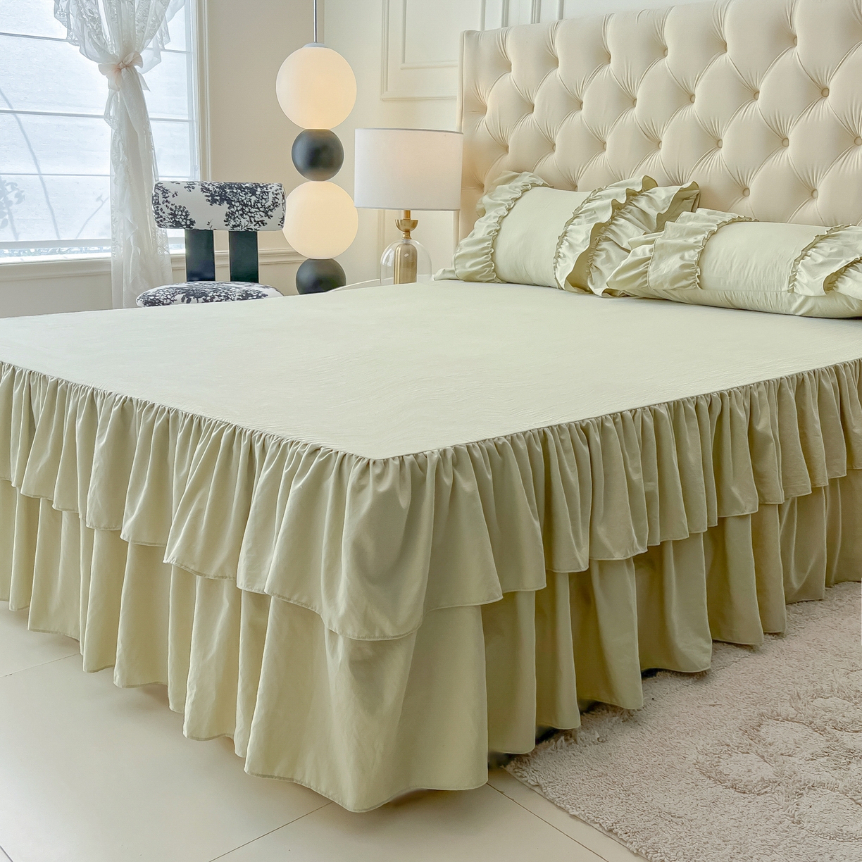 91家纺网 家纺一手货源 找家纺 乐卧家居 2026新款韩系公主风柔软多层荷叶边床裙单品系列 绿