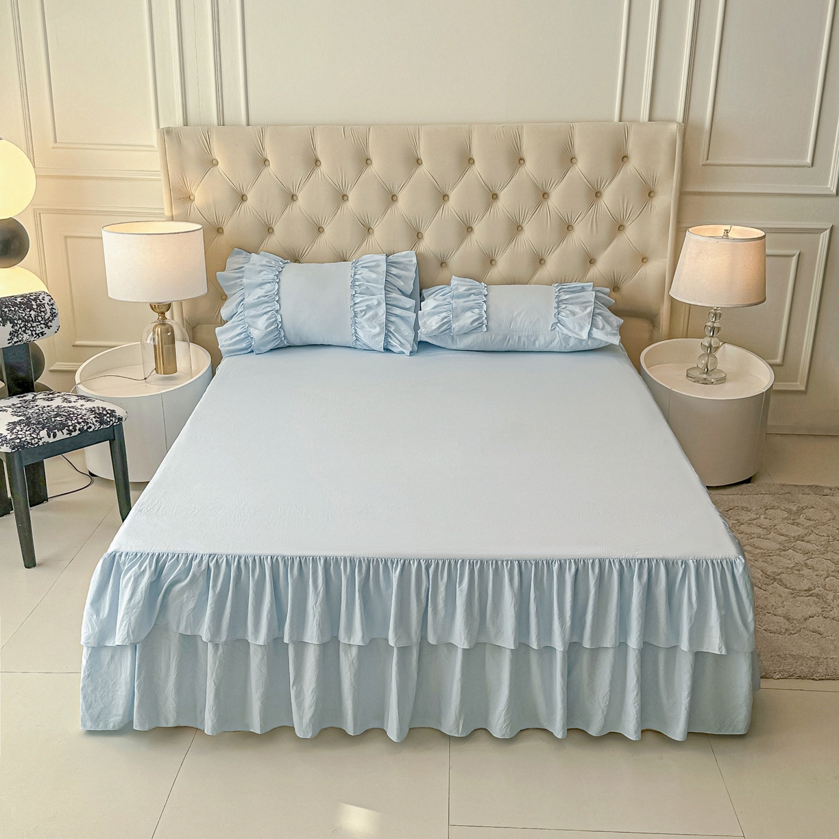 91家纺网 家纺一手货源 找家纺 （总）乐卧家居 2025新款韩系公主风柔软多层荷叶边床裙单品系列