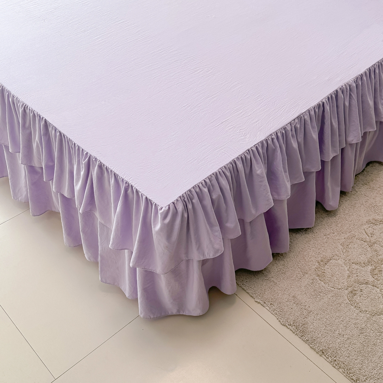 91家纺网 家纺一手货源 找家纺 乐卧家居 2026新款韩系公主风柔软多层荷叶边床裙单品系列 紫