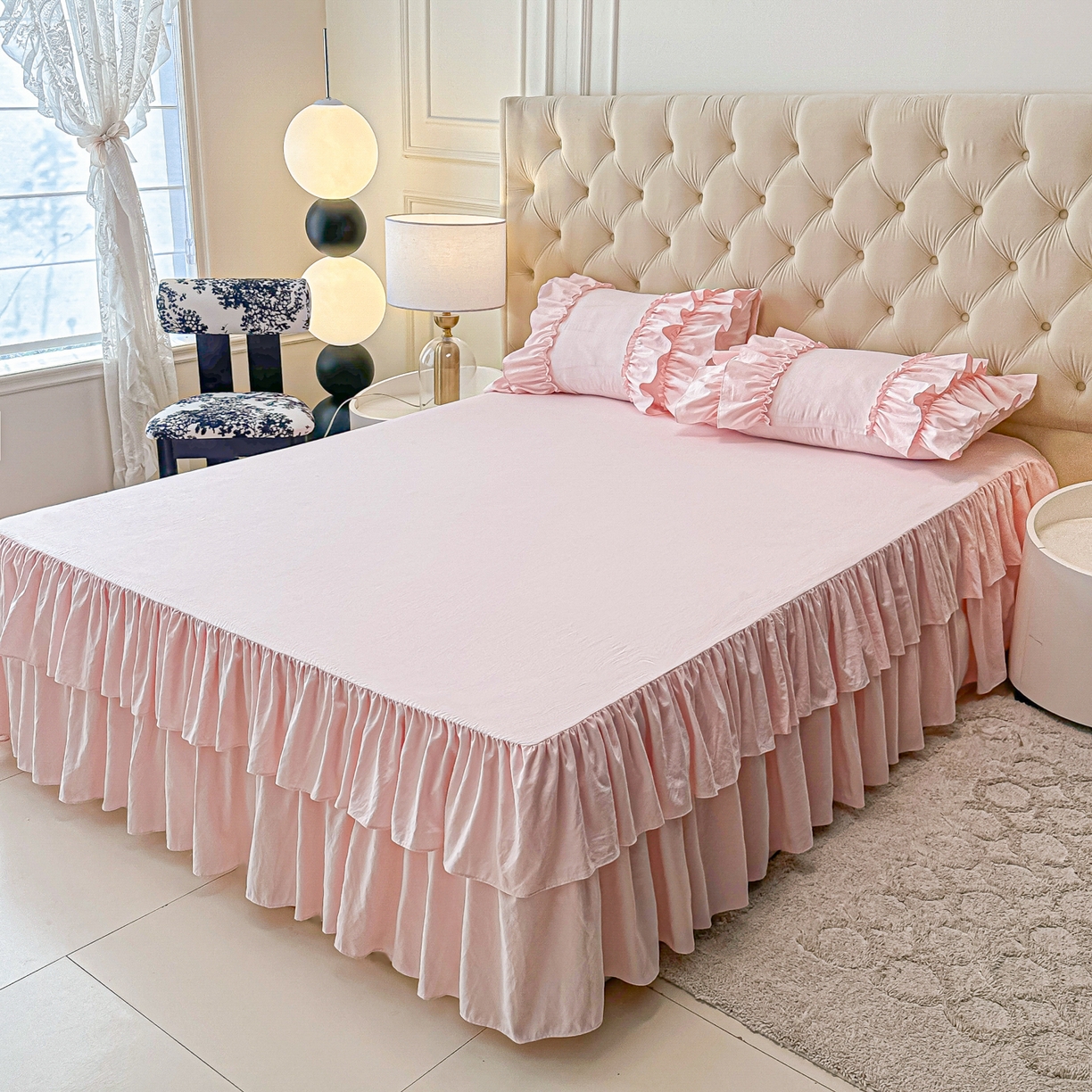 91家纺网 家纺一手货源 找家纺 （总）乐卧家居 2025新款韩系公主风柔软多层荷叶边床裙单品系列