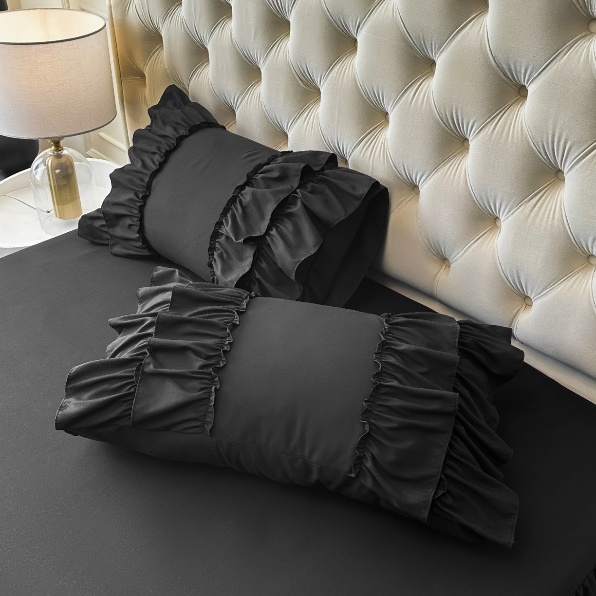 91家纺网 家纺一手货源 找家纺 乐卧家居 2026新款韩系公主风柔软多层荷叶边床裙单品系列 黑