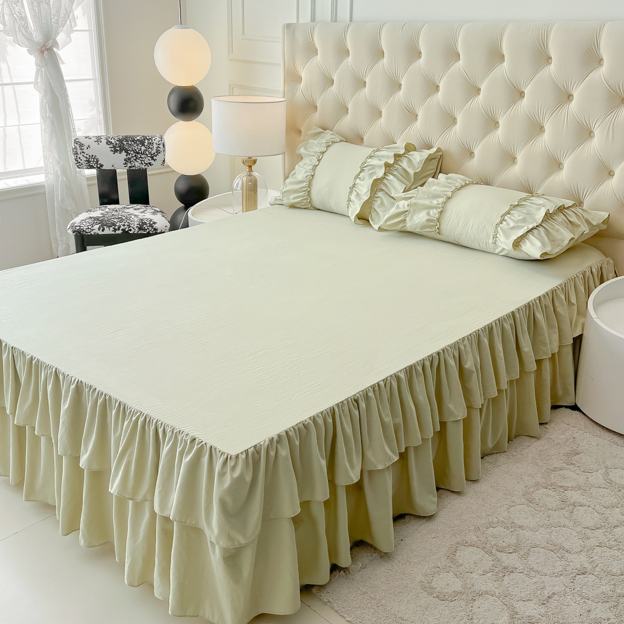 91家纺网 家纺一手货源 找家纺 乐卧家居 2026新款韩系公主风柔软多层荷叶边床裙单品系列 绿