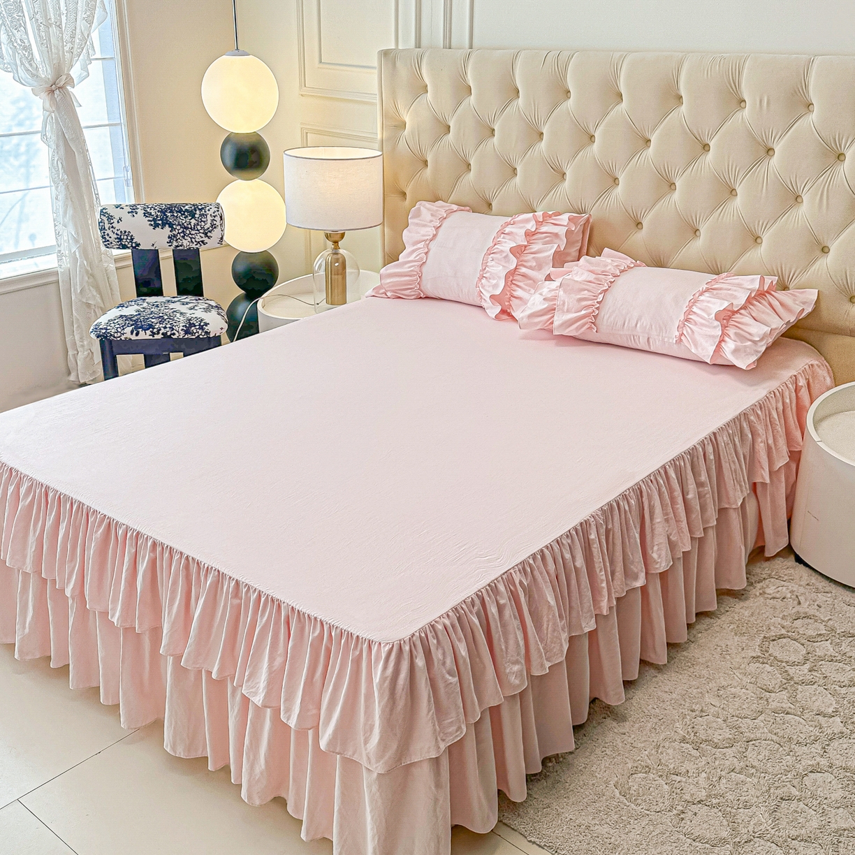 91家纺网 家纺一手货源 找家纺 （总）乐卧家居 2025新款韩系公主风柔软多层荷叶边床裙单品系列