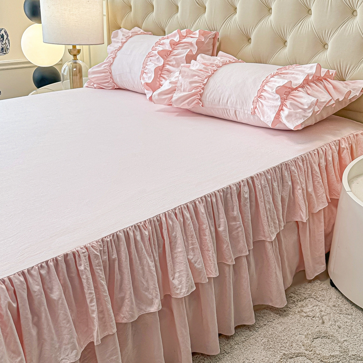 91家纺网 家纺一手货源 找家纺 （总）乐卧家居 2025新款韩系公主风柔软多层荷叶边床裙单品系列