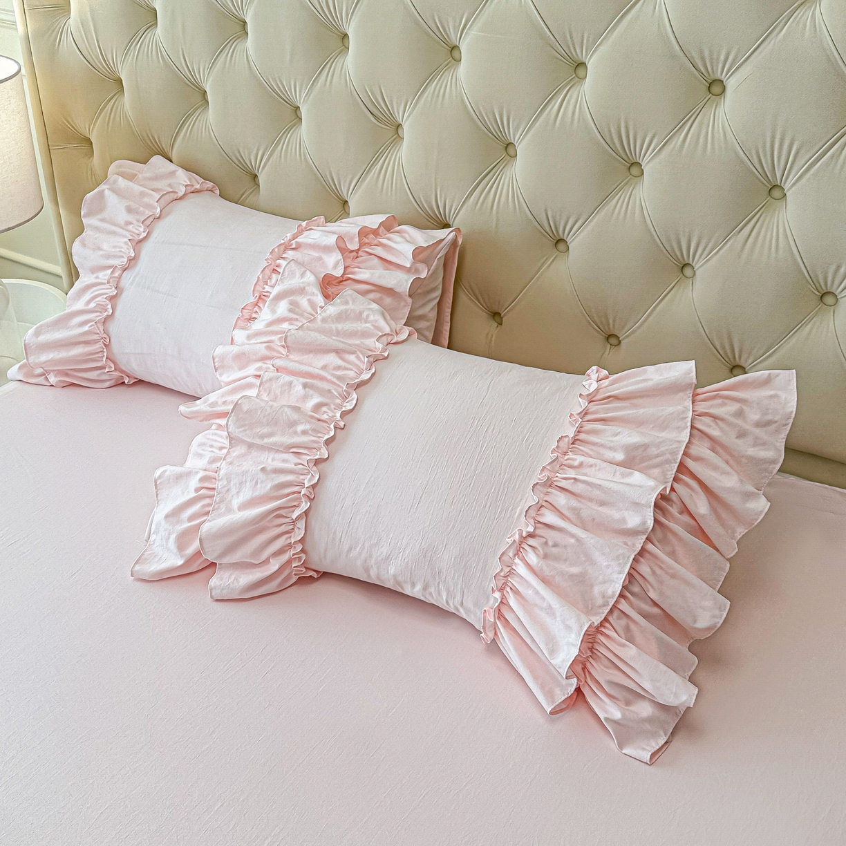 91家纺网 家纺一手货源 找家纺 乐卧家居 2026新款韩系公主风柔软多层荷叶边床裙单品系列 粉