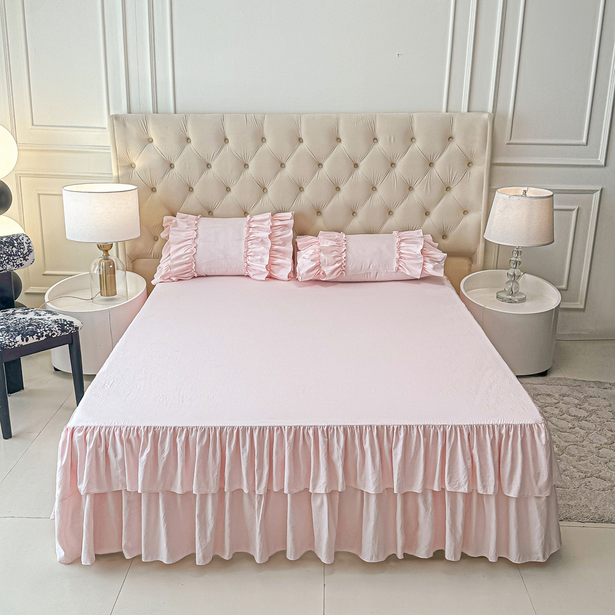 乐卧家居 2026新款韩系公主风柔软多层荷叶边床裙单品系列 粉