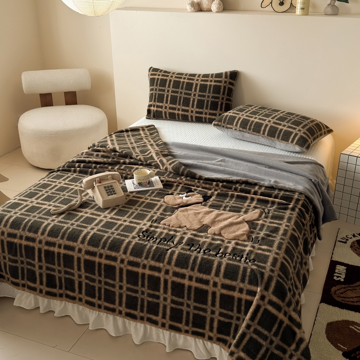 91家纺网 家纺一手货源 找家纺 九花鹿 2025新款仿羊绒毛毯毯子-艾瑞 艾瑞-茶绿