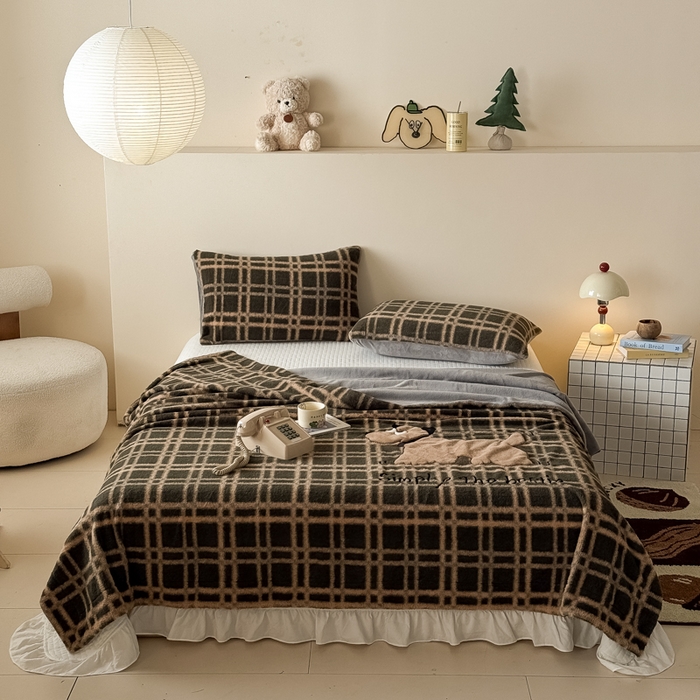 91家纺网 家纺一手货源 找家纺 九花鹿 2025新款仿羊绒毛毯毯子-艾瑞 艾瑞-茶绿