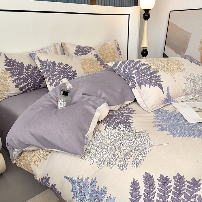 91家纺网 家纺一手货源 找家纺 优品阁 2024新款全棉磨毛四件套单品系列-单被套 岸边蒲草-紫
