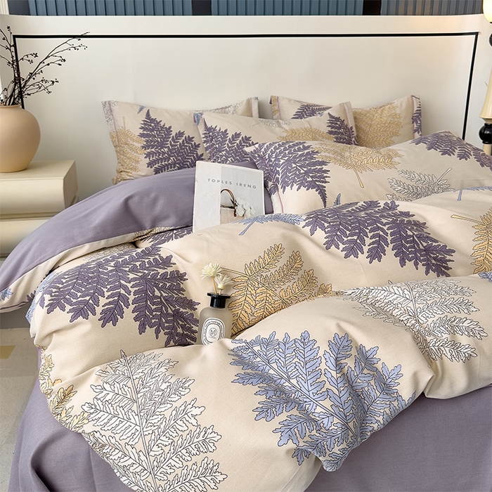 91家纺网 家纺一手货源 找家纺 优品阁 2024新款全棉磨毛四件套单品系列-单被套 岸边蒲草-紫