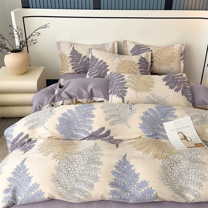 91家纺网 家纺一手货源 找家纺 优品阁 2024新款全棉磨毛四件套单品系列-单被套 岸边蒲草-紫