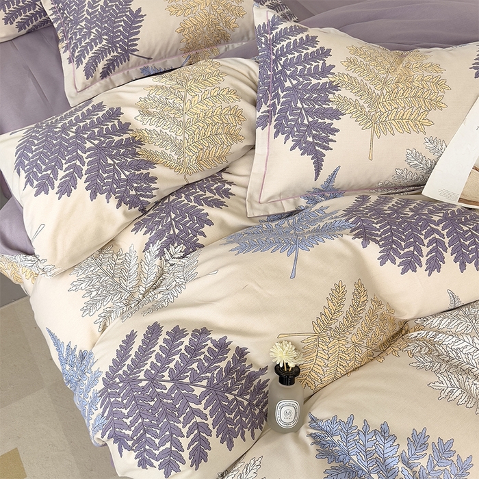 91家纺网 家纺一手货源 找家纺 优品阁 2024新款全棉磨毛四件套单品系列-单被套 岸边蒲草-紫