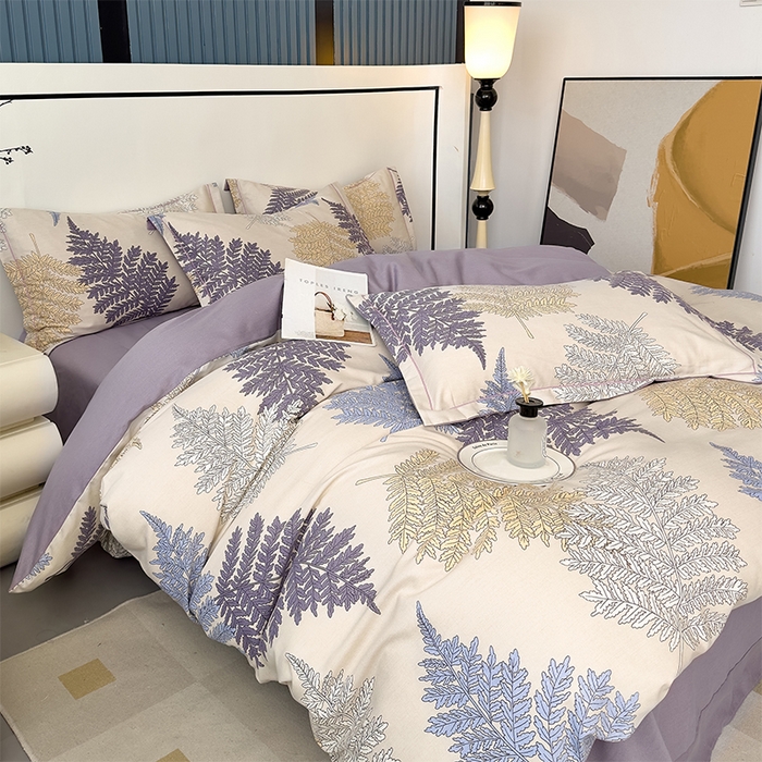 91家纺网 家纺一手货源 找家纺 优品阁 2024新款全棉磨毛四件套单品系列-单被套 岸边蒲草-紫