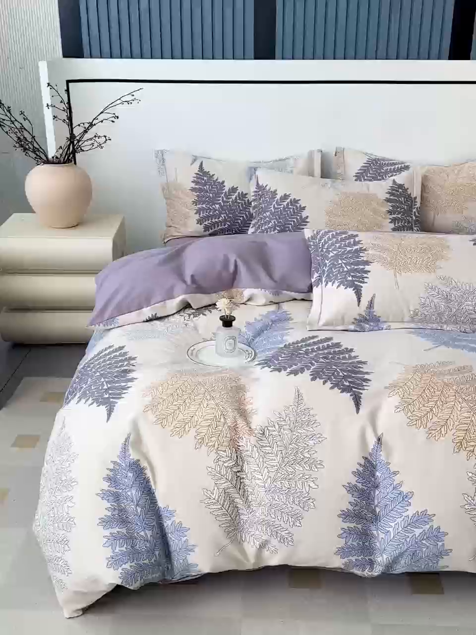 91家纺网 家纺一手货源 找家纺 优品阁 2024新款全棉磨毛四件套单品系列-单被套 岸边蒲草-紫