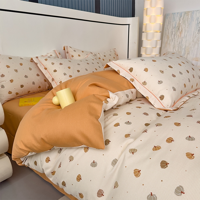 91家纺网 家纺一手货源 找家纺 优品阁 2024新款全棉磨毛四件套单品系列-单被套 贝贝南瓜