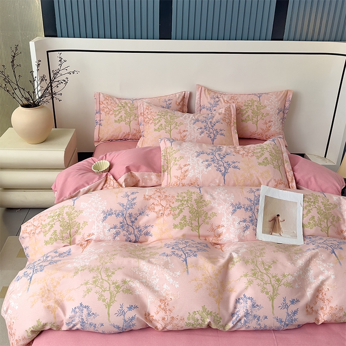 91家纺网 家纺一手货源 找家纺 优品阁 2024新款全棉磨毛四件套单品系列-单被套 暗木幽香-粉