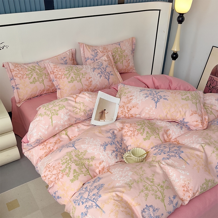 91家纺网 家纺一手货源 找家纺 优品阁 2024新款全棉磨毛四件套单品系列-单被套 暗木幽香-粉